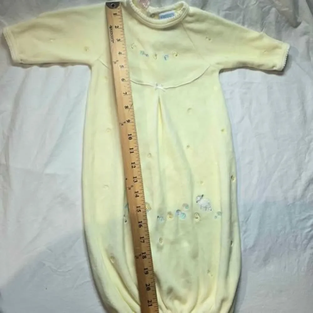 vintage baby sleep sack, gown Le Top brand Pastel yellow velour newborn animals